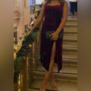 Red Velvet MIDI Wedding Guest Dress